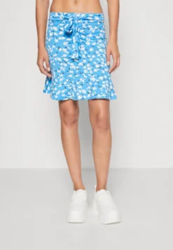 Even&Odd Mini Skirt With Volant - Jupe Trapèze - Light Blue/White
