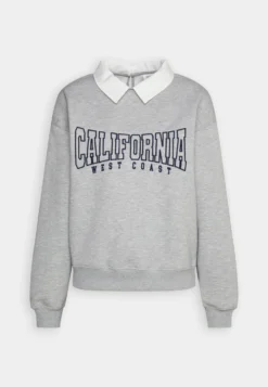 Even&Odd Poloneck With Collar And Embroidery - Sweatshirt - Mottled Light Grey