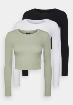 3 Pack - T-Shirt À Manches Longues - Black/White/Light Green