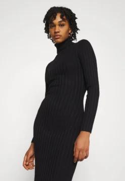Even&Odd Rollkragen Bodycon Ripp Midi Strickkleid - Robe Fourreau - Black